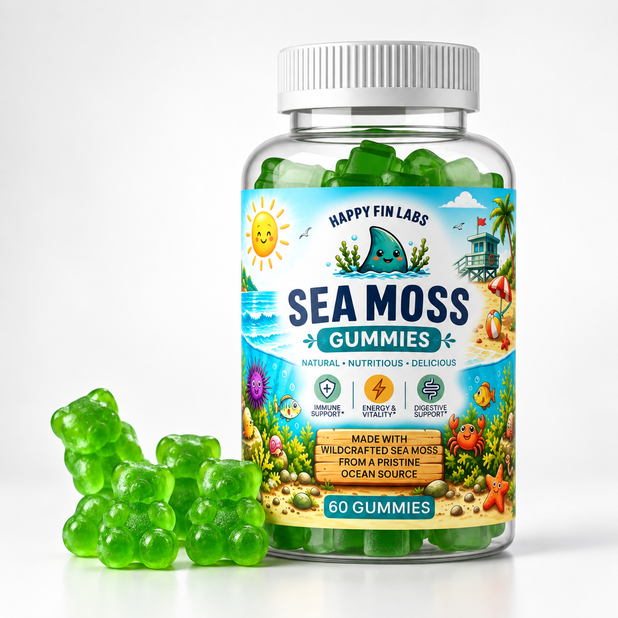 Happy Fin Labs Sea Moss Gummies — 60 green apple gummies